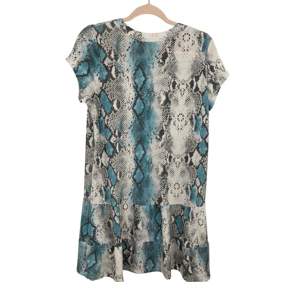 NWT Joveso Medium Snakeskin Ruffle Art To Wear Shift Shirt Dress - Picture 3 of 4